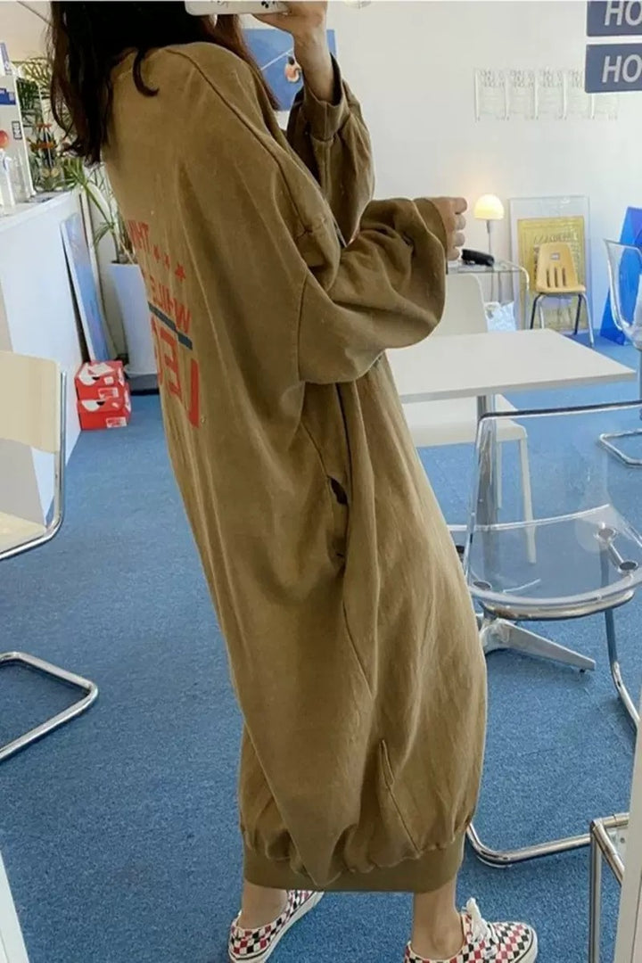 Women Oversized Sweat Dress with Balloon Sleeves and Ribbed Hem Mune Fashion