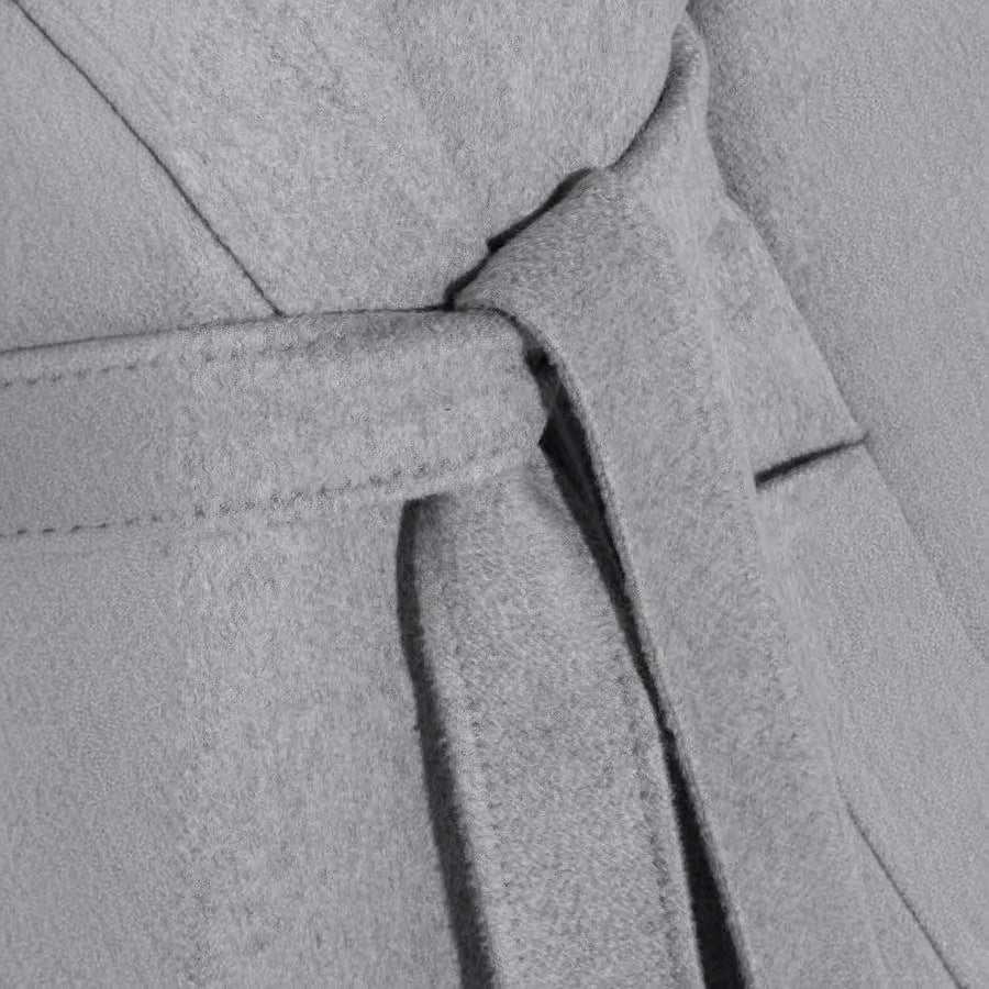 Women's Floor-Length Open Wool Blend Coat with Relaxed Lapels and Flowing Draping Mune Fashion