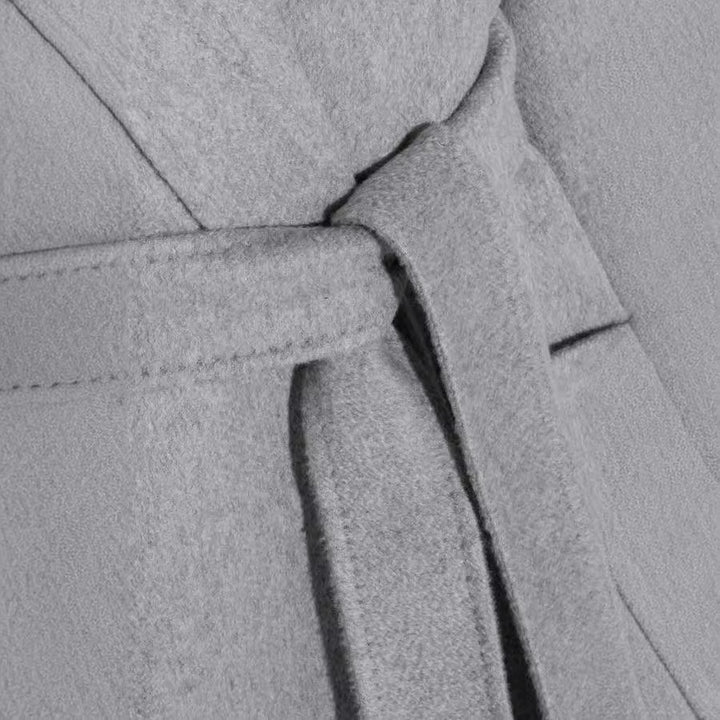 Women's Floor-Length Open Wool Blend Coat with Relaxed Lapels and Flowing Draping Mune Fashion