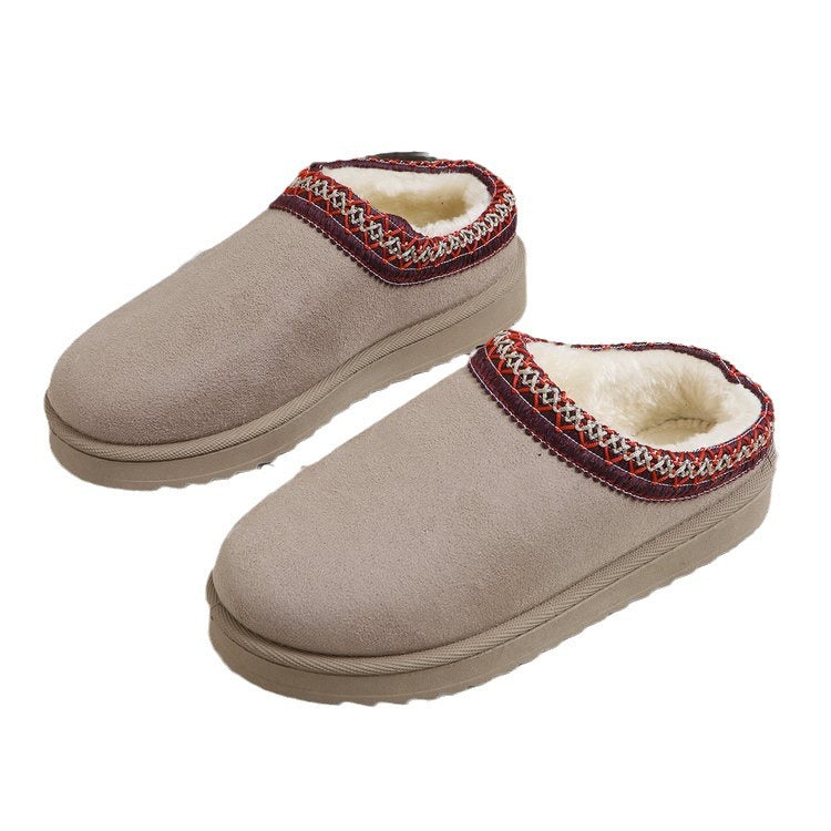 Women's non-padded cozy slippers with embroidered sheep edge, soft faux fur lining and patterned anti-slip sole Mune Fashion