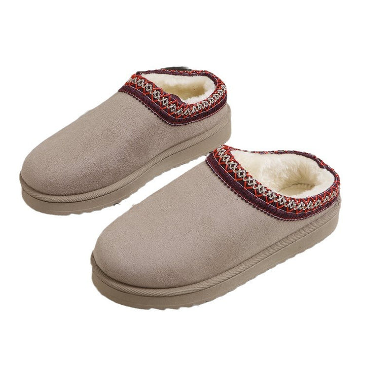 Women's non-padded cozy slippers with embroidered sheep edge, soft faux fur lining and patterned anti-slip sole Mune Fashion