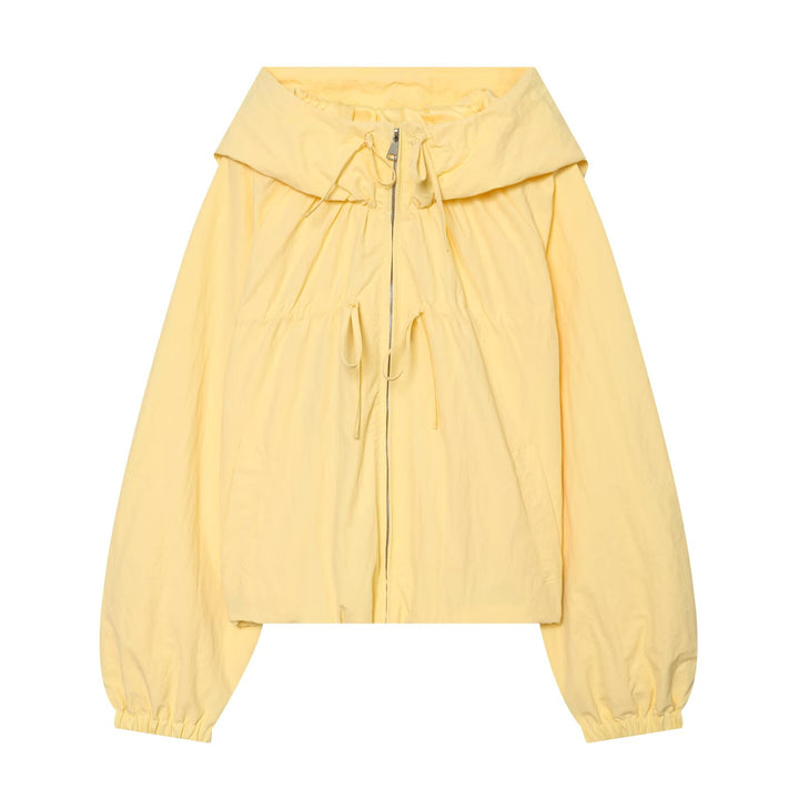 Ladies Short Hooded Windbreaker with Drawstring and Zipper Mune Fashion
