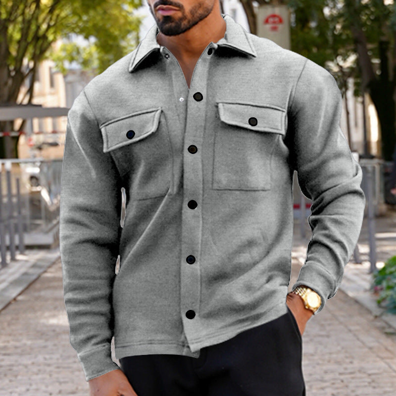 Men's heavy cotton transitional jacket in Shacket style with snap buttons and flap pockets Mune Fashion