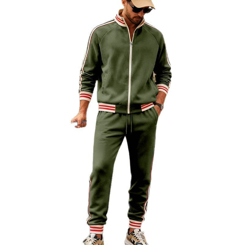 Men's sporty tracksuit with striped ribbed cuffs, zip jacket and tapered joggers Mune Fashion
