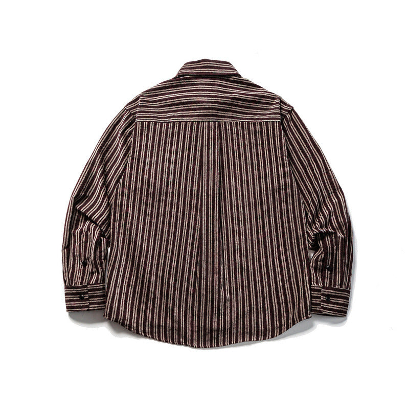 Men's Oversize Cord Shirt with Vertical Stripes, Chest Pocket and Rounded Hem Mune Fashion