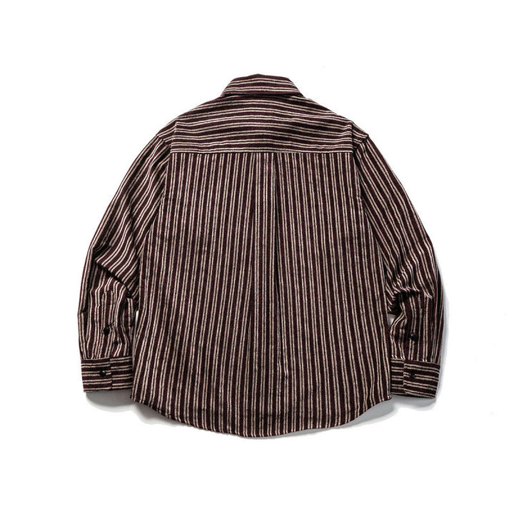Men's Oversize Cord Shirt with Vertical Stripes, Chest Pocket and Rounded Hem Mune Fashion
