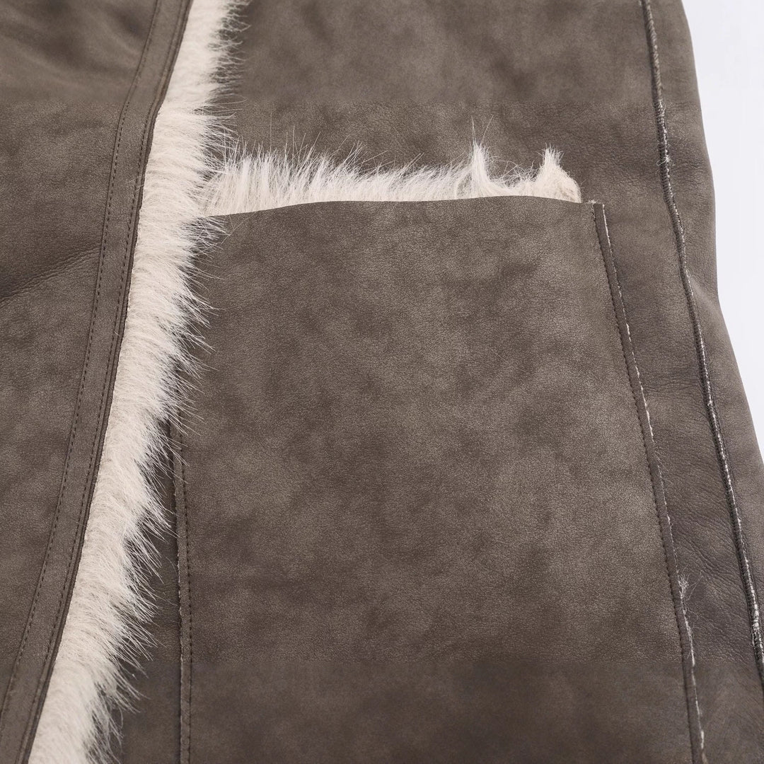Women Longer Reversible Faux Fur Coat with Oversized Shawl Collar and Patch Pockets Mune Fashion