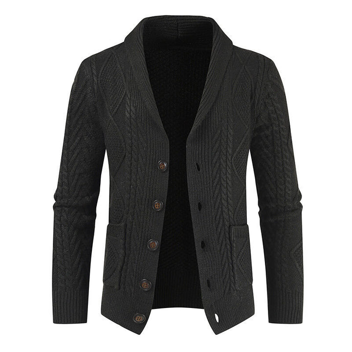 Men's chunky knit cardigan with shawl collar and cable pattern Mune Fashion