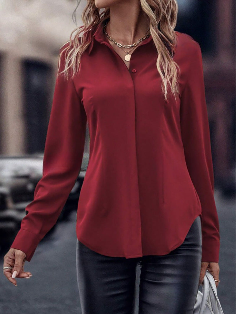 Ladies elegant satin blouse with classic collar and timeless cut Mune Fashion