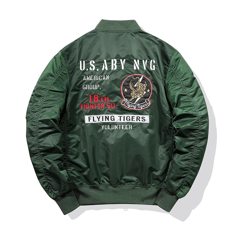 Men's pilot bomber jacket in vintage military look with embroidered patches and sleeve utility pocket Mune Fashion