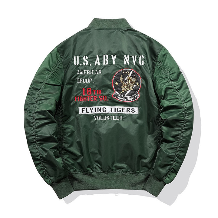 Men's pilot bomber jacket in vintage military look with embroidered patches and sleeve utility pocket Mune Fashion