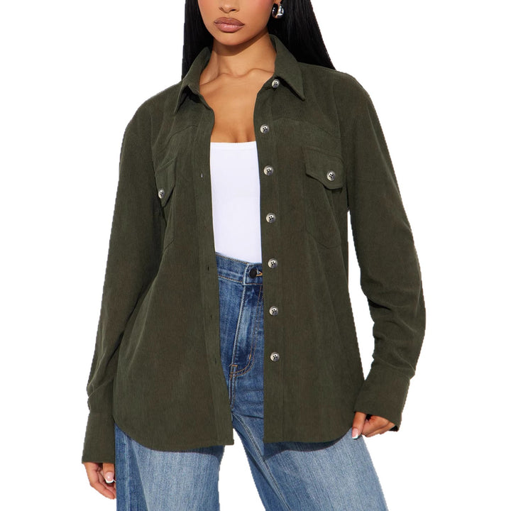 Women’s Cord Overshirt in Relaxed Fit with Patch Chest Pockets and Button Placket Mune Fashion