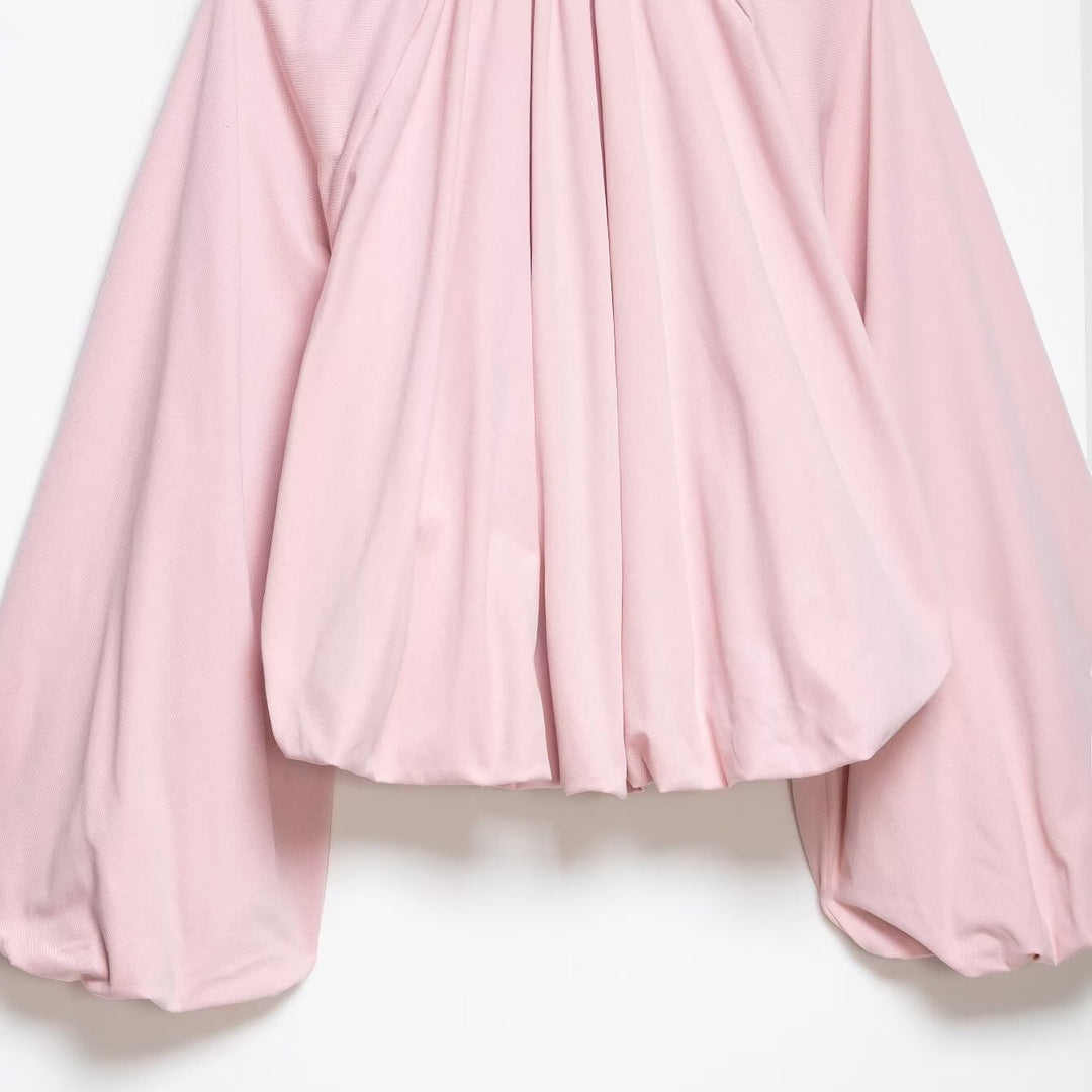 Women's short cut blouson jacket with wide balloon sleeves, zipper, and elastic hem Mune Fashion