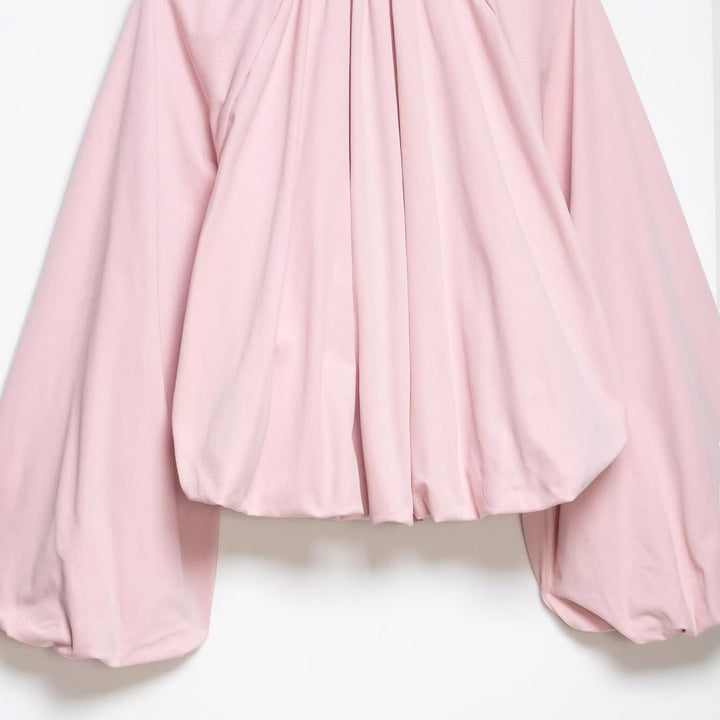 Women's short cut blouson jacket with wide balloon sleeves, zipper, and elastic hem Mune Fashion