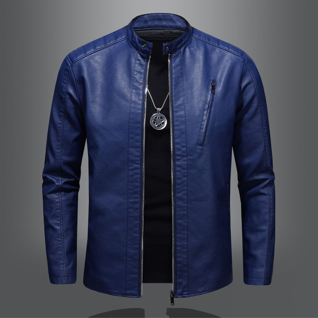 Men's Fashion Leather Jacket with High Collar Mune Fashion