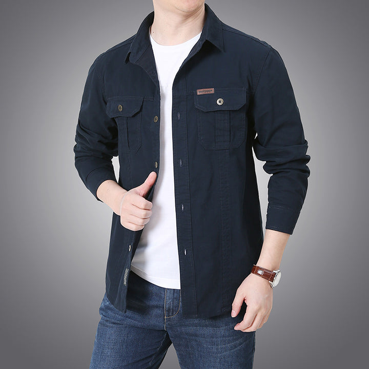 Men's Cotton Canvas Shirt Jacket in Utility Style with Chest Patch Pockets Mune Fashion