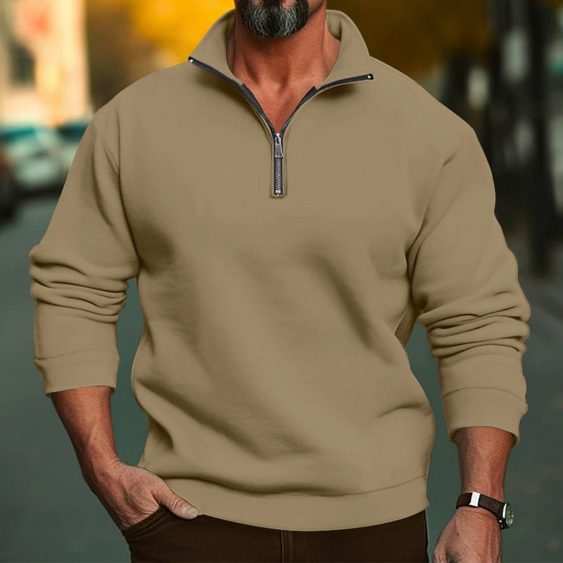 Men's Comfort Half-Zip Sweatshirt made of French Terry with Stand-Up Collar Mune Fashion