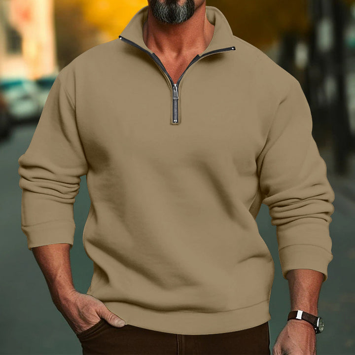 Men's Comfort Half-Zip Sweatshirt made of French Terry with Stand-Up Collar Mune Fashion