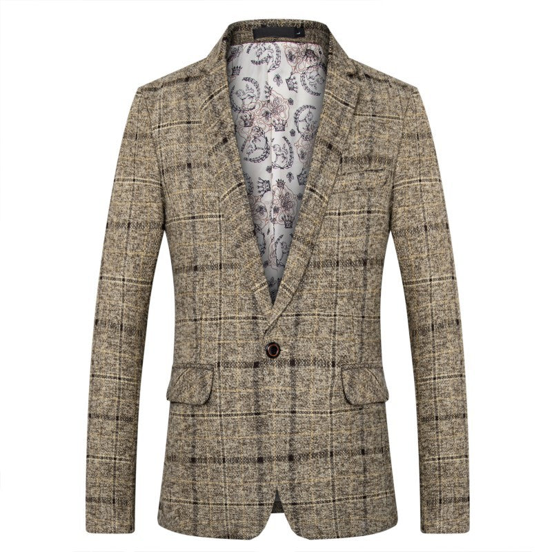 Men's fitted check blazer made of wool blend with lapel collar and lined interior Mune Fashion