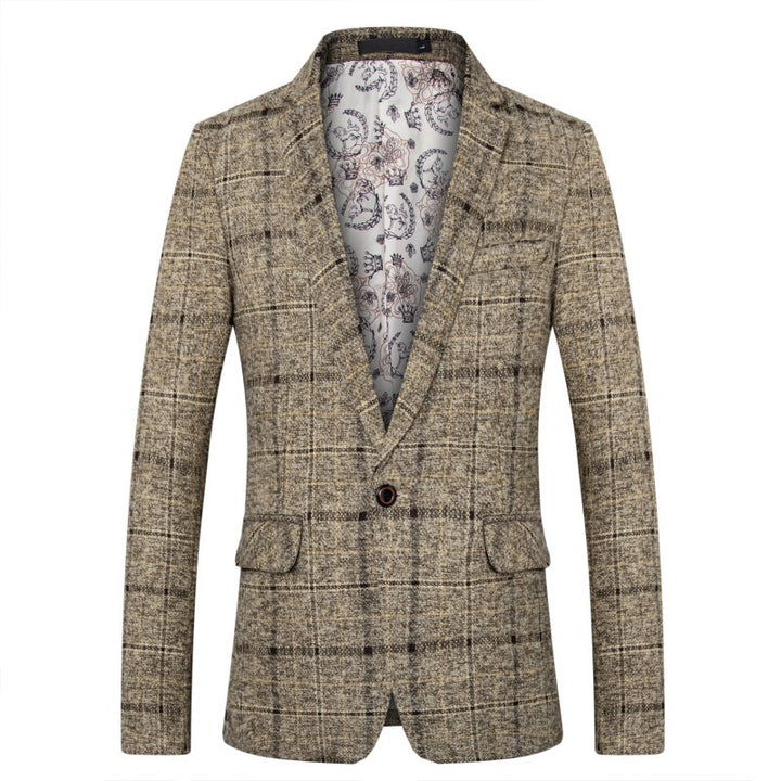 Men's fitted check blazer made of wool blend with lapel collar and lined interior Mune Fashion
