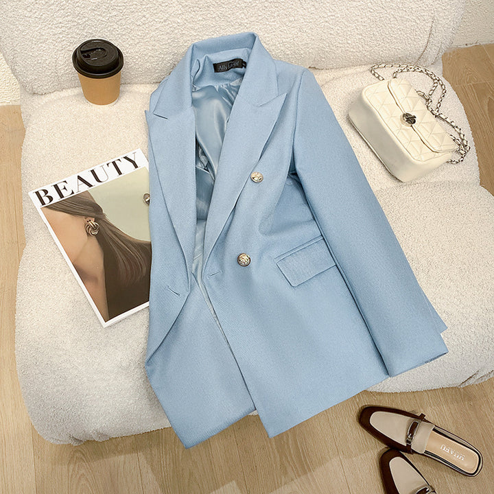 Women Elegant Blazer with Double Button Row Mune Fashion