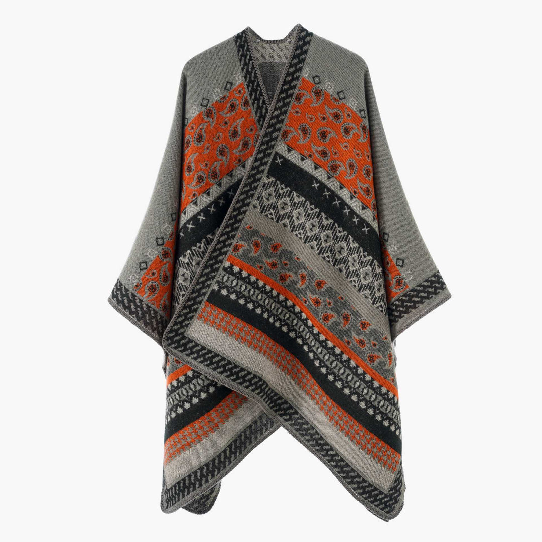 Women's Open Jacquard Cape with Paisley and Ethno Motif Mune Fashion