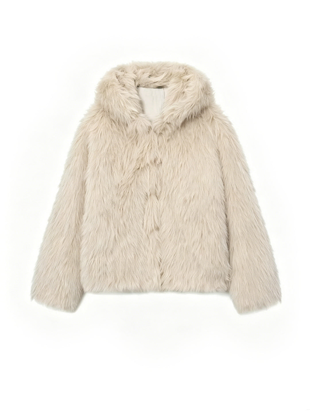 Women's Cropped Faux Fur Jacket with Hood, Dense Long Pile and Boxy Silhouette Mune Fashion
