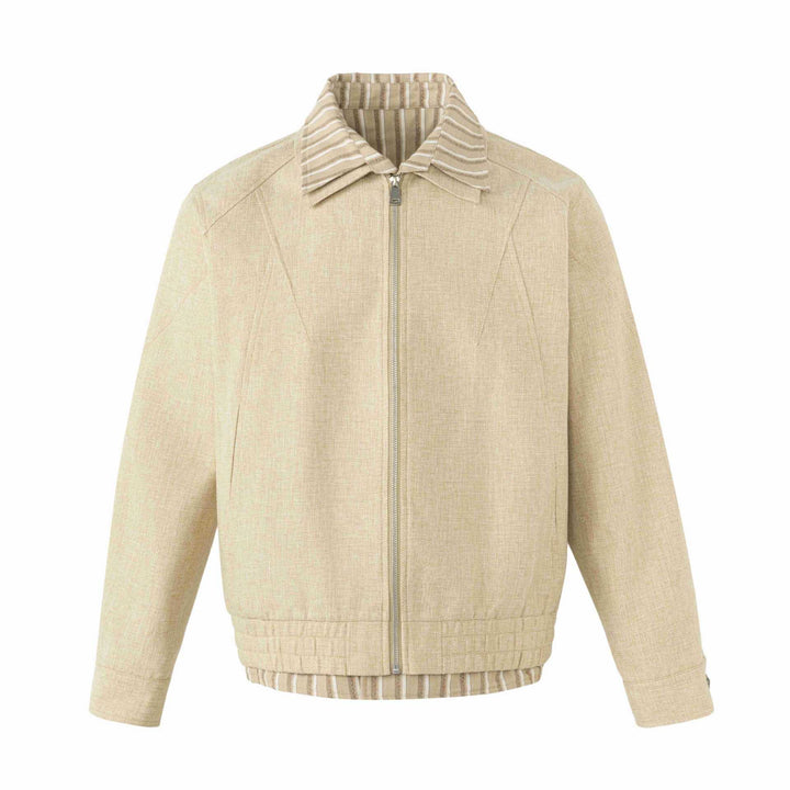 Women's Lightweight Boxy Blouson Jacket in Linen Look with Striped Inner Collar Mune Fashion