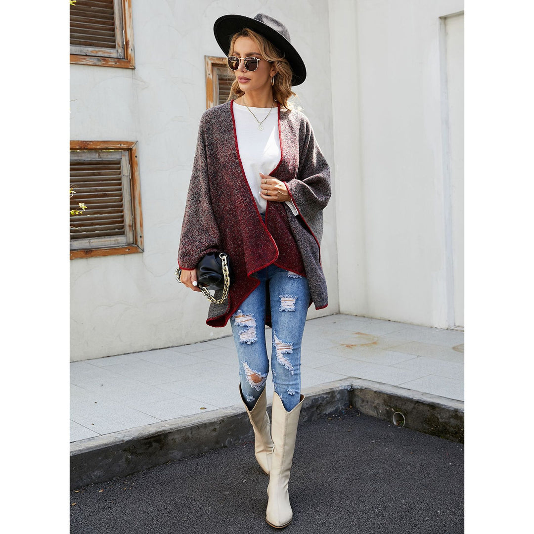 Ladies Reversible Knit Ruana in Mélange-Wool Blend with Contrasted Overlock Edge Mune Fashion