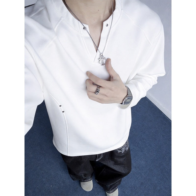 Men's Oversized Sweatshirt with V-Slit, Raglan Sleeves and Stud Details Mune Fashion