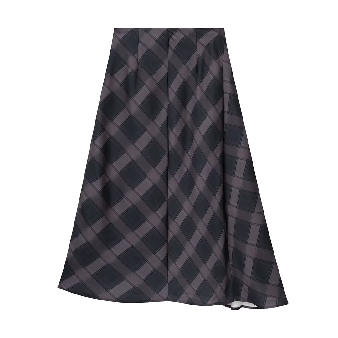 Women A-Line Midi Skirt with Graphic Check Pattern Mune Fashion