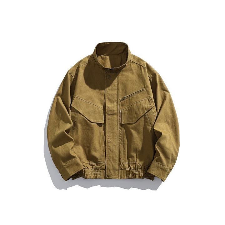 Men's Oversized Canvas Field Blouson with Utility Pockets and Stand-up Collar Mune Fashion