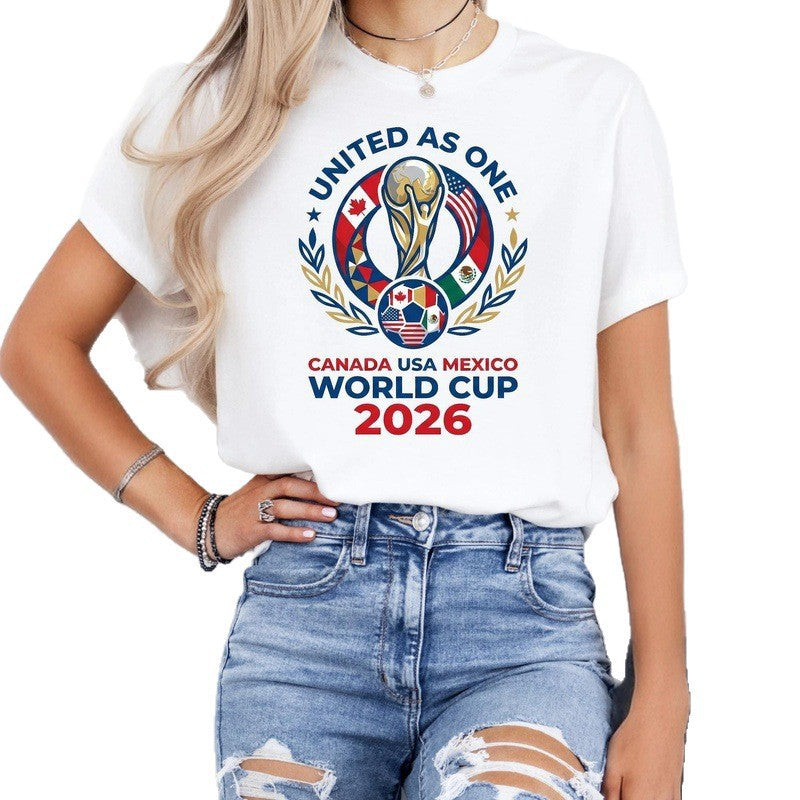 Women's casual fan t-shirt with large-format football World Cup emblem and oversized fit Mune Fashion