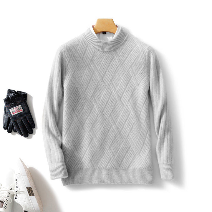 Men's short roll-neck sweater made of merino mix with diagonal diamond structure Mune Fashion