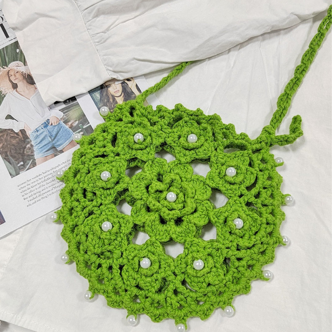 Ladies handcrafted crochet handbag with pearl embellishment Mune Fashion