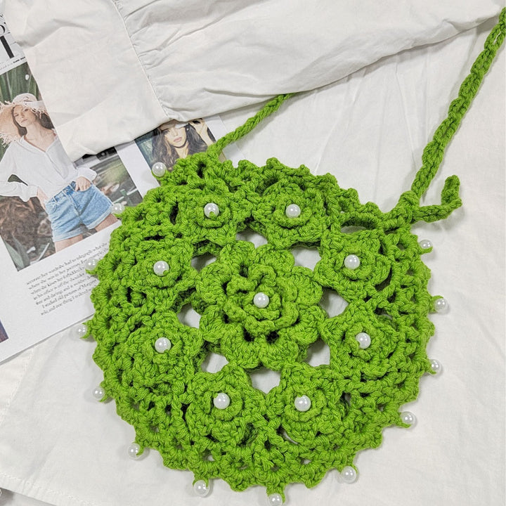 Ladies handcrafted crochet handbag with pearl embellishment Mune Fashion