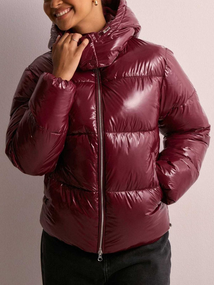 Women's High Gloss Padded Jacket with Hood