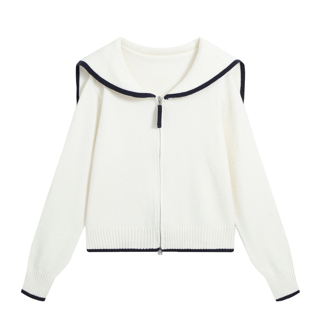 Women's knit cardigan with sailor collar and contrast edges Mune Fashion