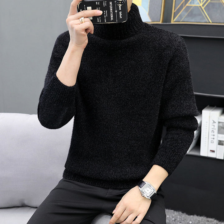 Men's turtleneck sweater made of boucle fine knit with ribbed cuffs Mune Fashion
