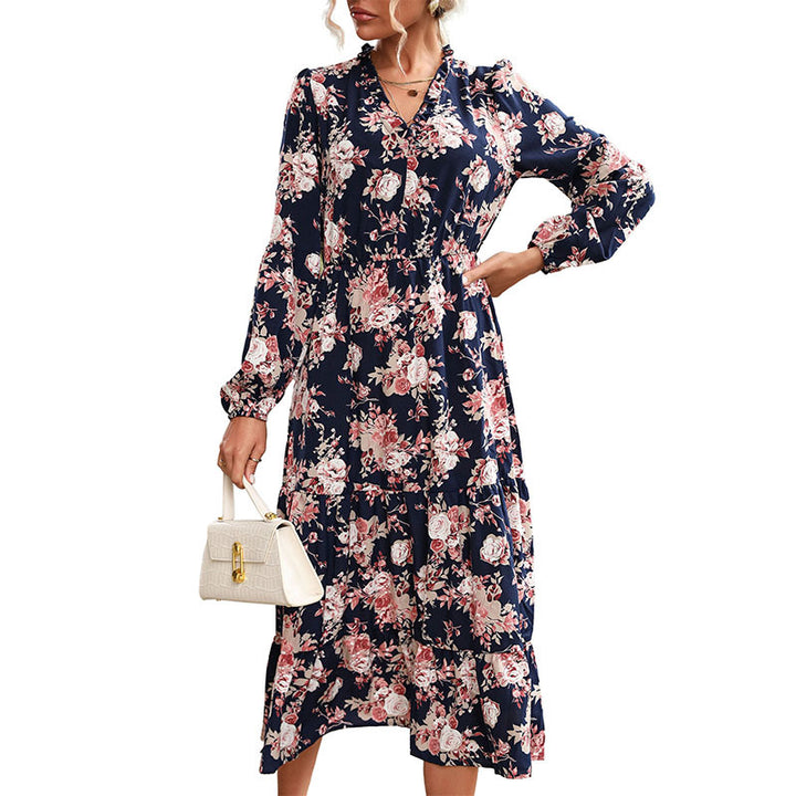 Women Floral Maxi Dress with Waist Belt Mune Fashion