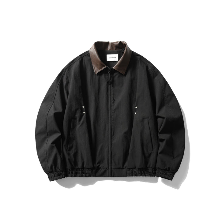 Men's transitional jacket with leather collar and elastic hem Mune Fashion