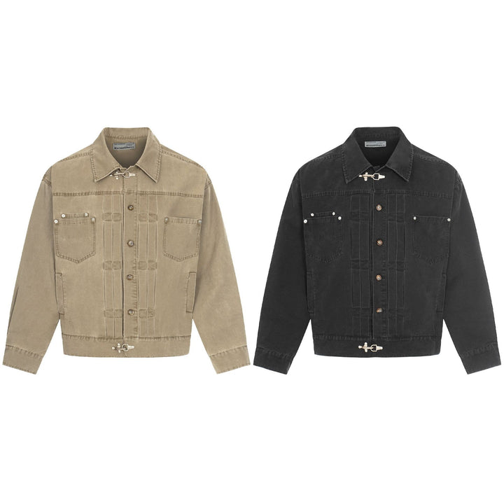 Men's Canvas Utility Blouson Jacket with Drawstring and Decorative Stitching Mune Fashion