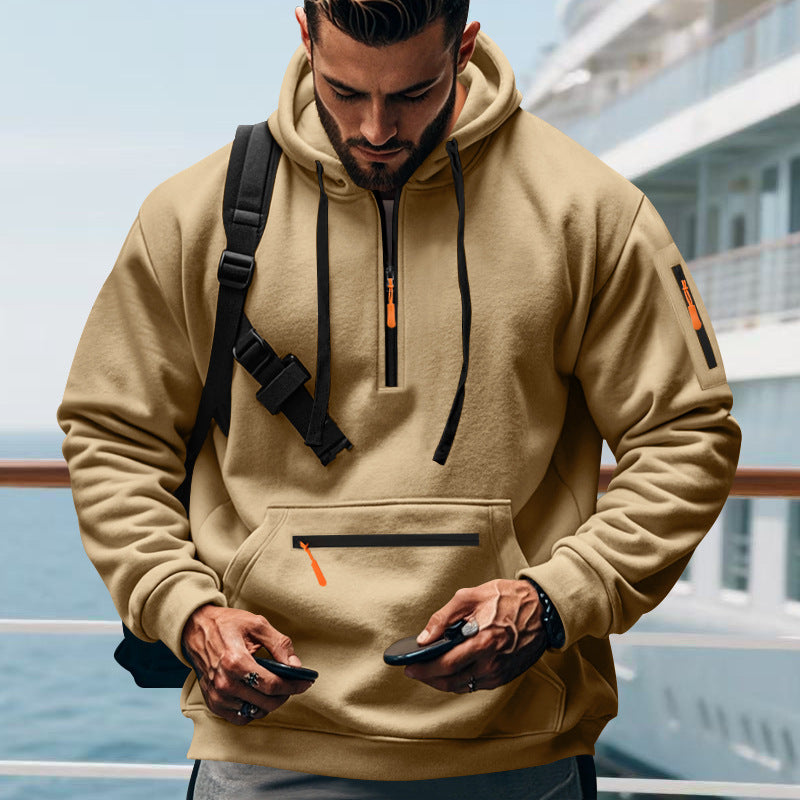 Men's nan technical half-zip hoodie with kangaroo pocket, sleeve pocket and zipper details Mune Fashion