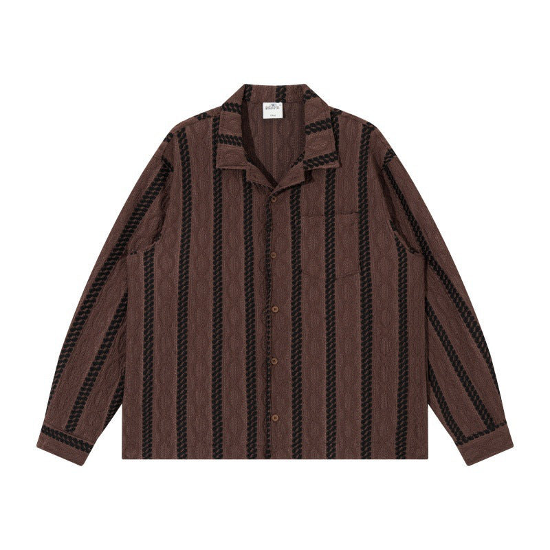 Unisex Lightweight Shirt Jacket with Camp Collar, Relaxed Fit and Vertical Braid Stripe Pattern Mune Fashion
