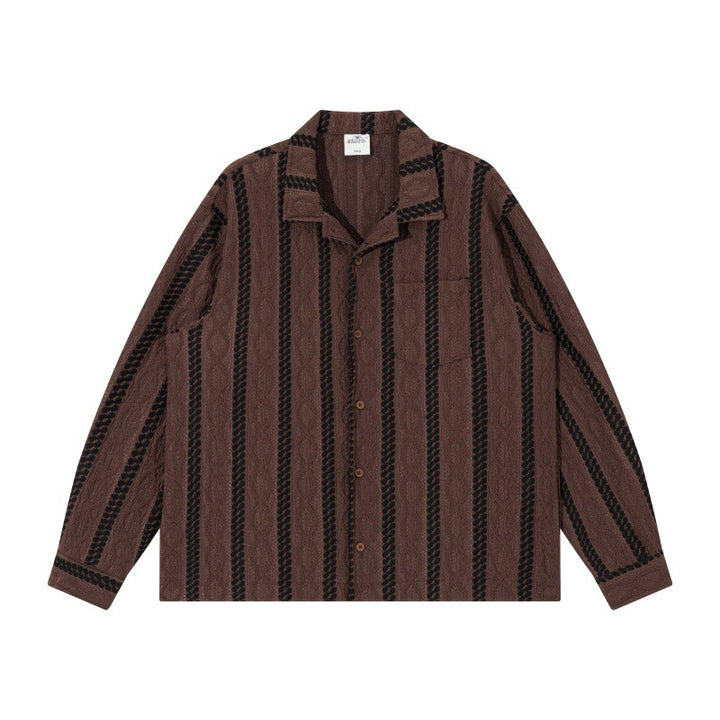 Unisex Lightweight Shirt Jacket with Camp Collar, Relaxed Fit and Vertical Braid Stripe Pattern Mune Fashion