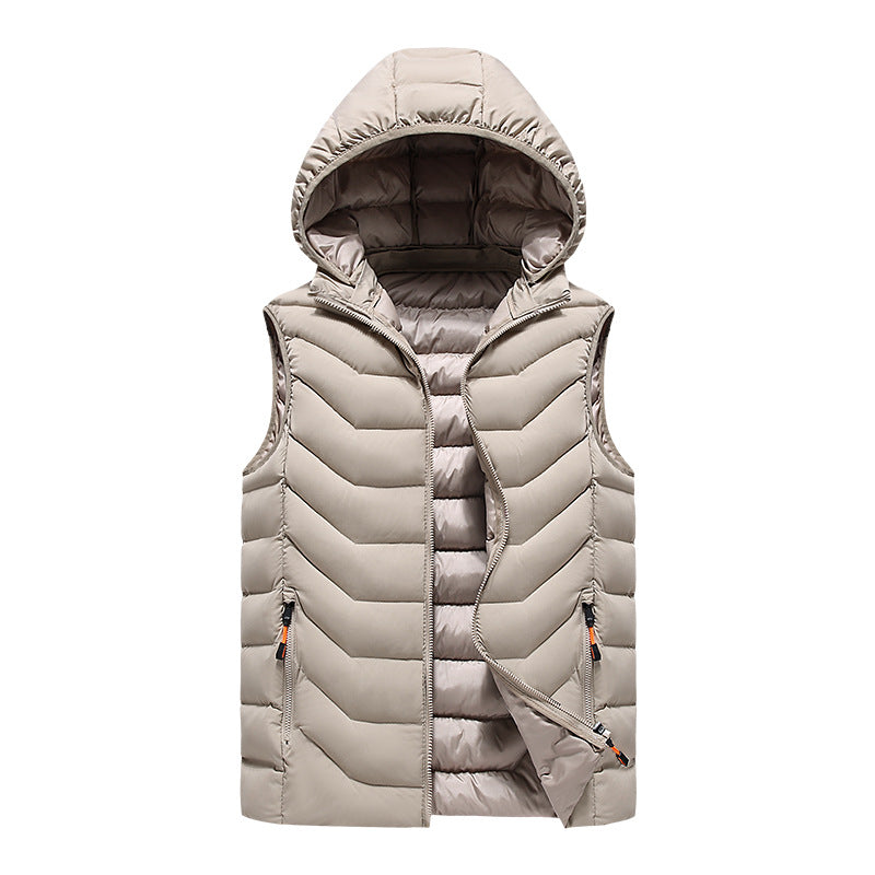 Men's Sleeveless Thermo Utility Vest with Quilted Chevron Structure, Hood and Two-Way Zipper Mune Fashion