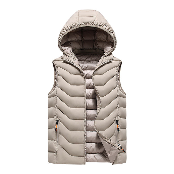 Men's Sleeveless Thermo Utility Vest with Quilted Chevron Structure, Hood and Two-Way Zipper Mune Fashion