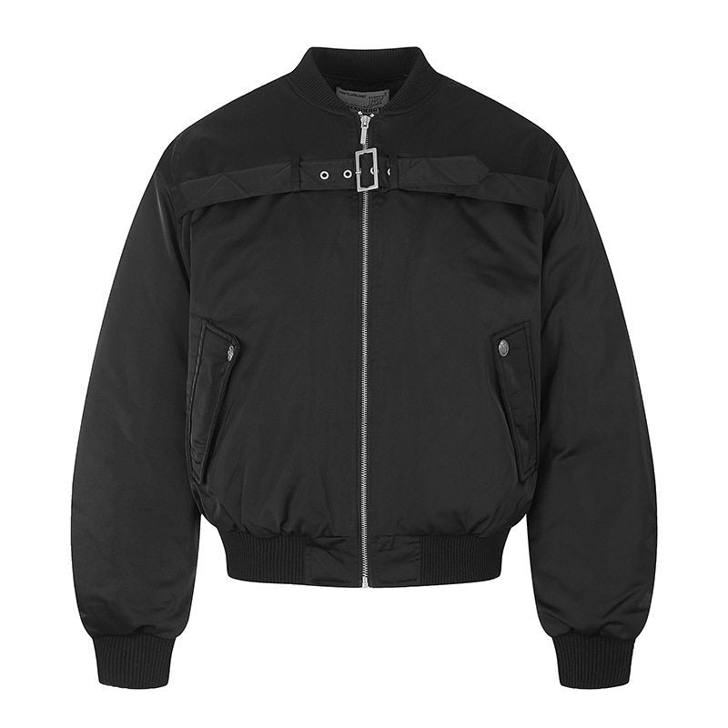 Men's short padded bomber jacket with wide belt detail and ribbed cuffs Mune Fashion