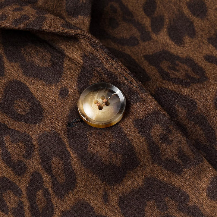 Women's Oversize Blazer with Leopard Print, Notched Lapel and Flap Pockets Mune Fashion