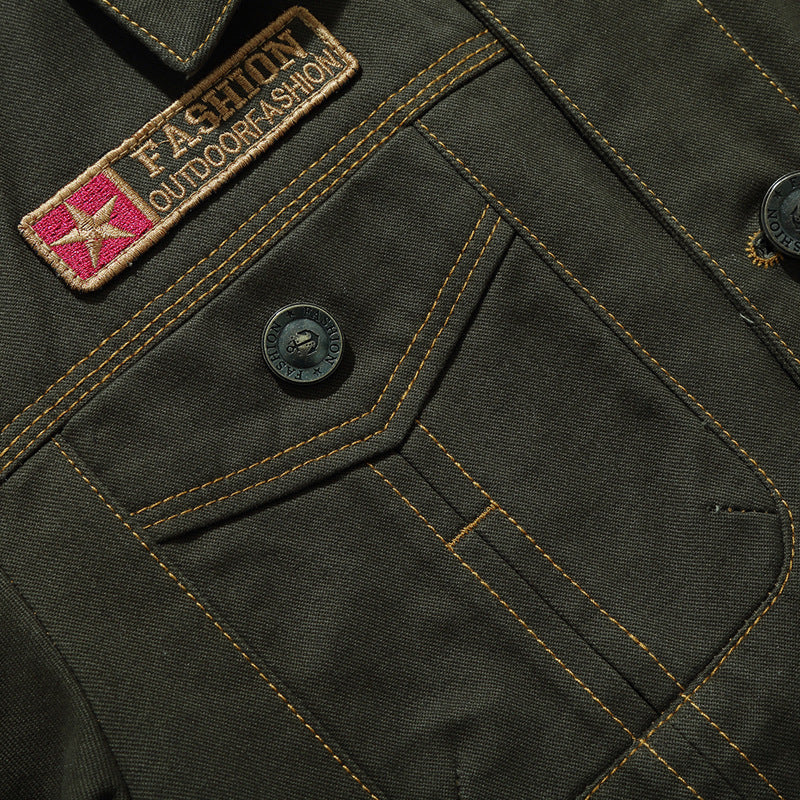 Men's Lightweight Canvas Field Jacket in Military Cut with Contrasting Quilted Seams and Chest Flap Pockets Mune Fashion